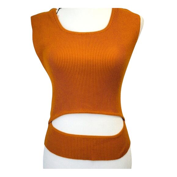 BCBGeneration Womens Caramel Ribbed Sleeveless Peek-A-Boo Tank Top/Vest Size XL - Picture 1 of 9